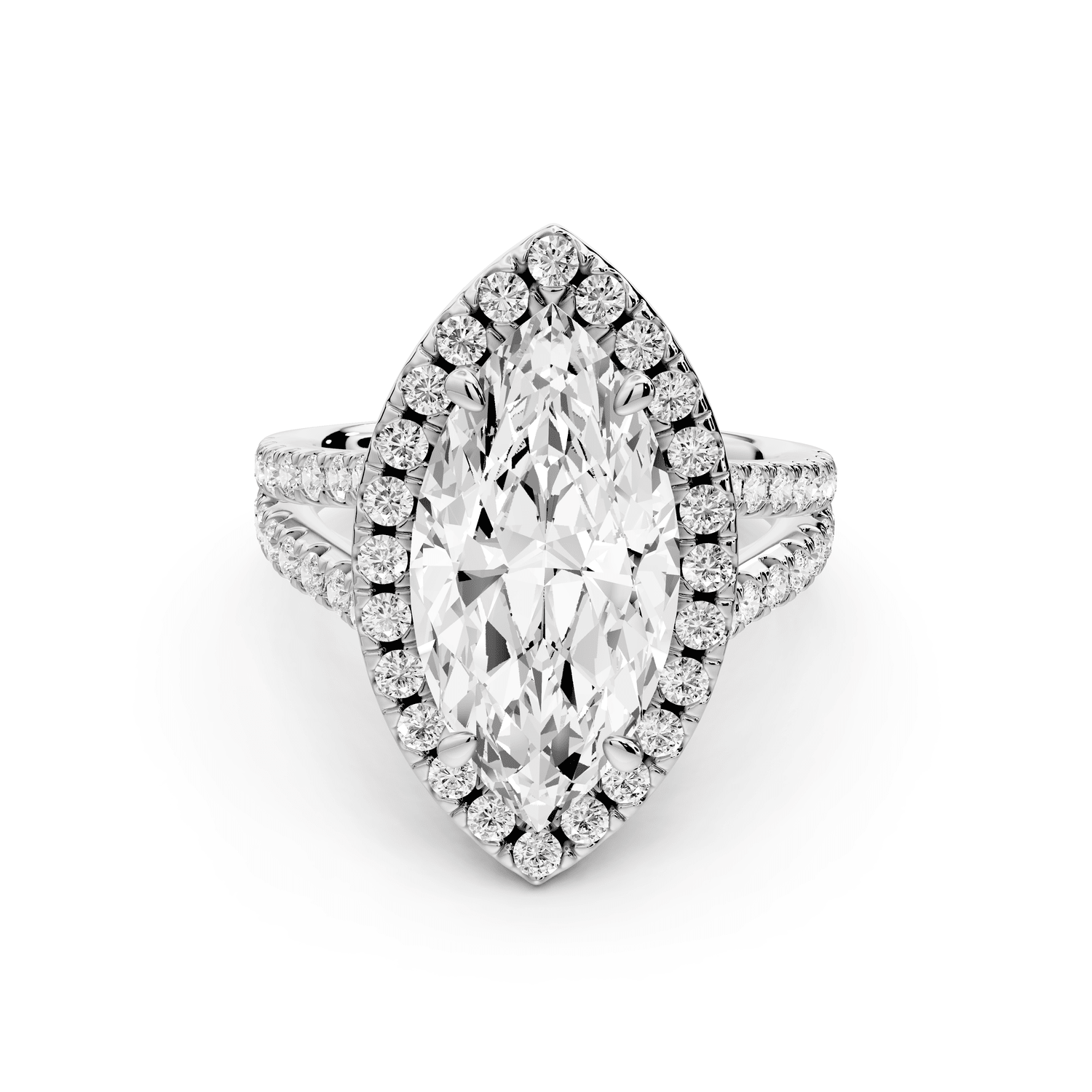 Gabrielle - 4ct 18k white gold marquise Diamond Graduated Halo Pavé Split Shank Engagement Ring - Mr. Alex Jewelry