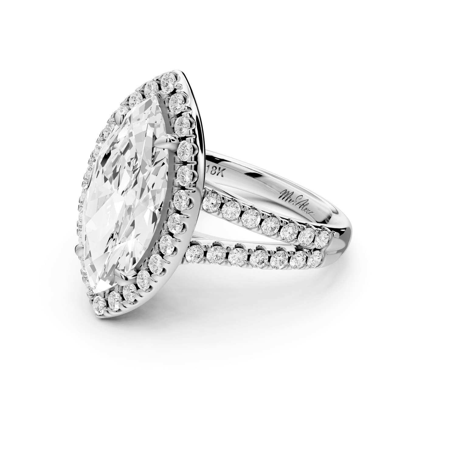 Gabrielle - 4ct 18k white gold marquise Diamond Graduated Halo Pavé Split Shank Engagement Ring - Mr. Alex Jewelry