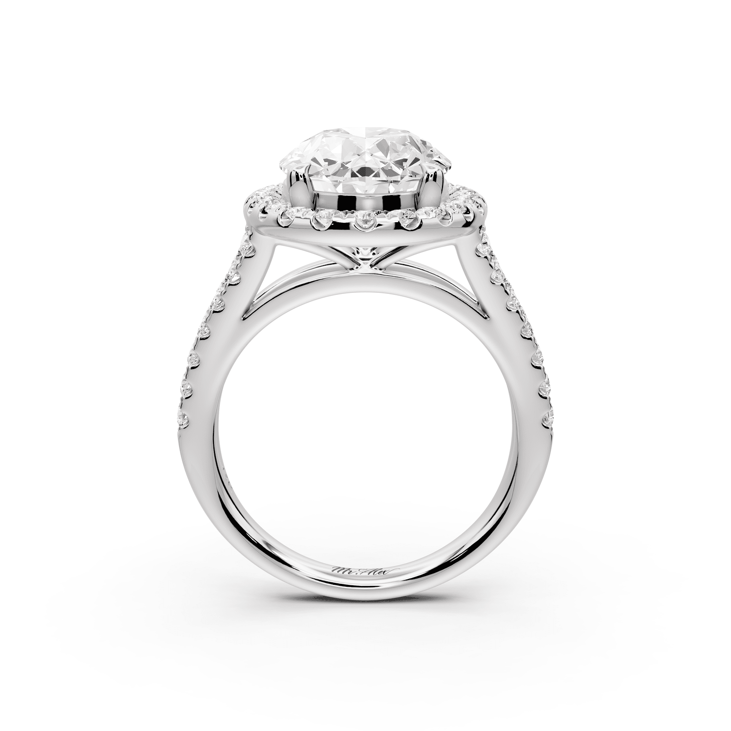 Gabrielle - 4ct 18k white gold oval Diamond Graduated Halo Pavé Split Shank Engagement Ring - Mr. Alex Jewelry