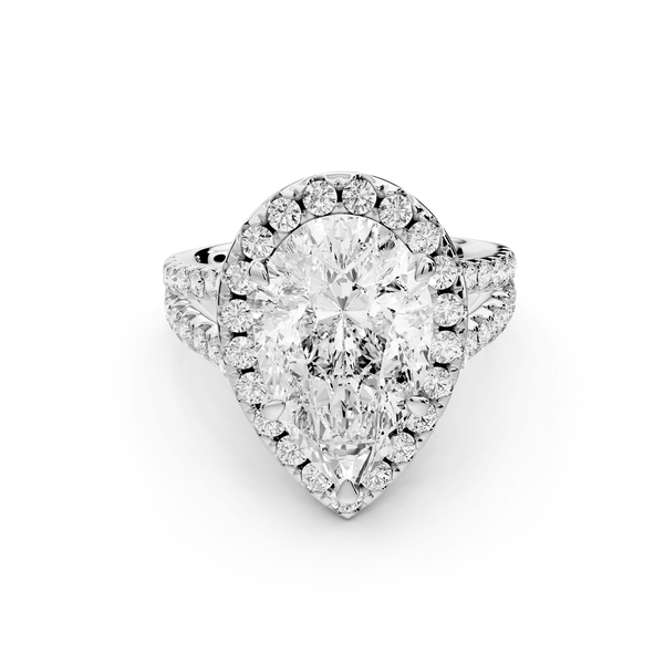 Gabrielle - 4ct 18k white gold pear Diamond Graduated Halo Pavé Split Shank Engagement Ring - Mr. Alex Jewelry