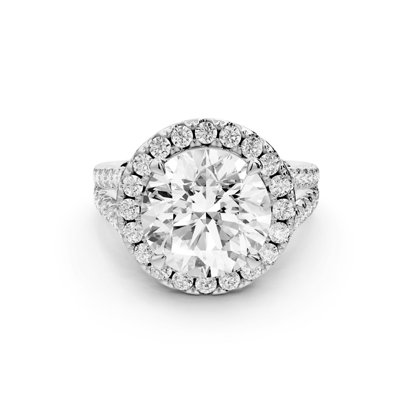 Gabrielle - 4ct 18k white gold round Diamond Graduated Halo Pavé Split Shank Engagement Ring - Mr. Alex Jewelry