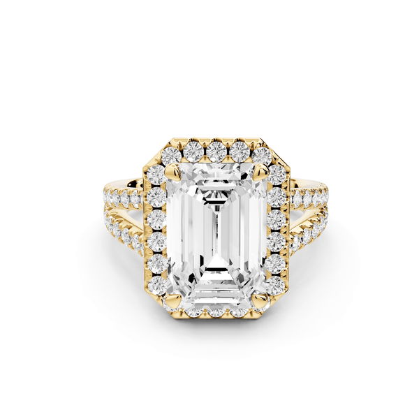 Gabrielle - 4ct 18k yellow gold emerald Diamond Graduated Halo Pavé Split Shank Engagement Ring - Mr. Alex Jewelry