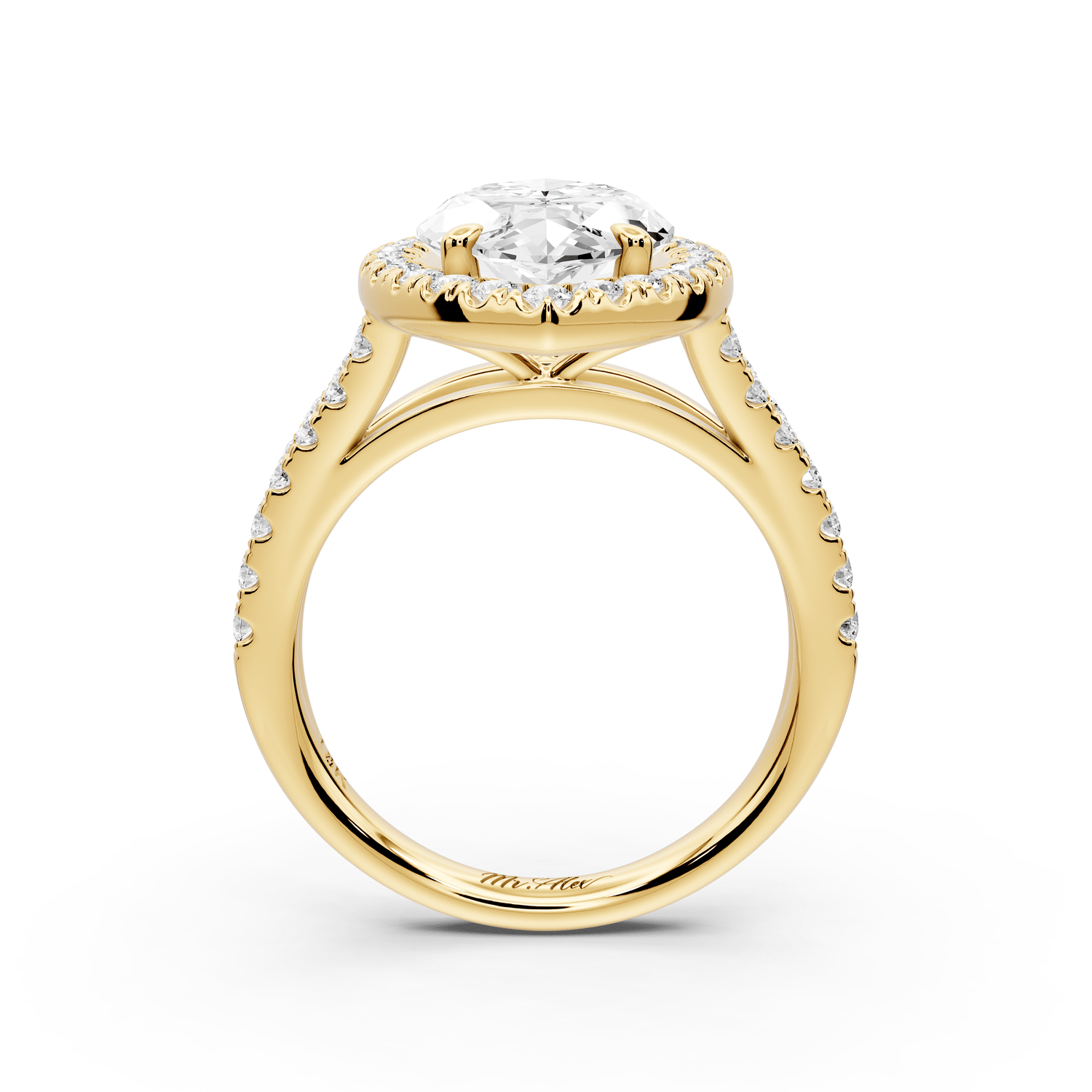 Gabrielle - 4ct 18k yellow gold marquise Diamond Graduated Halo Pavé Split Shank Engagement Ring - Mr. Alex Jewelry