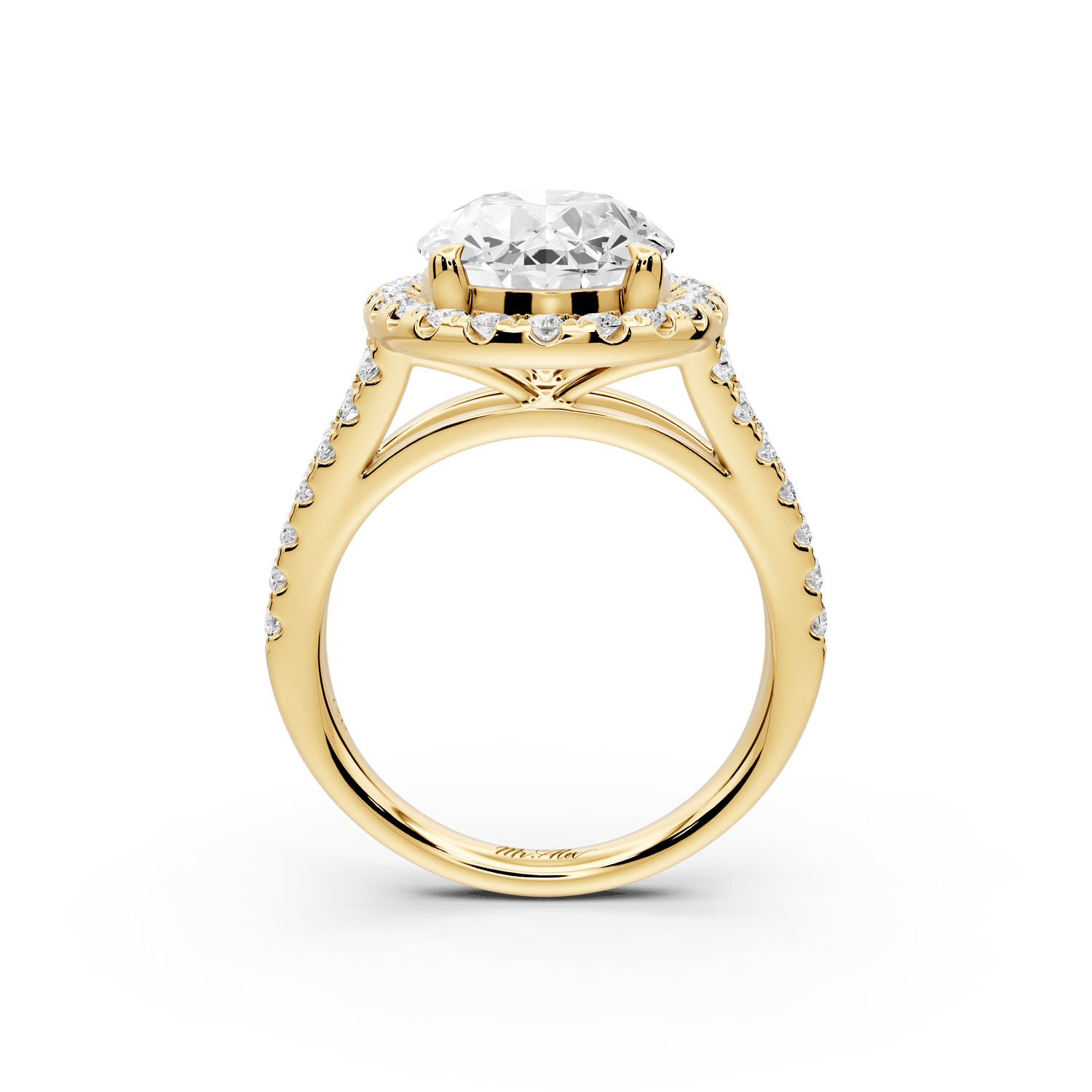 Gabrielle - 4ct 18k yellow gold oval Diamond Graduated Halo Pavé Split Shank Engagement Ring - Mr. Alex Jewelry
