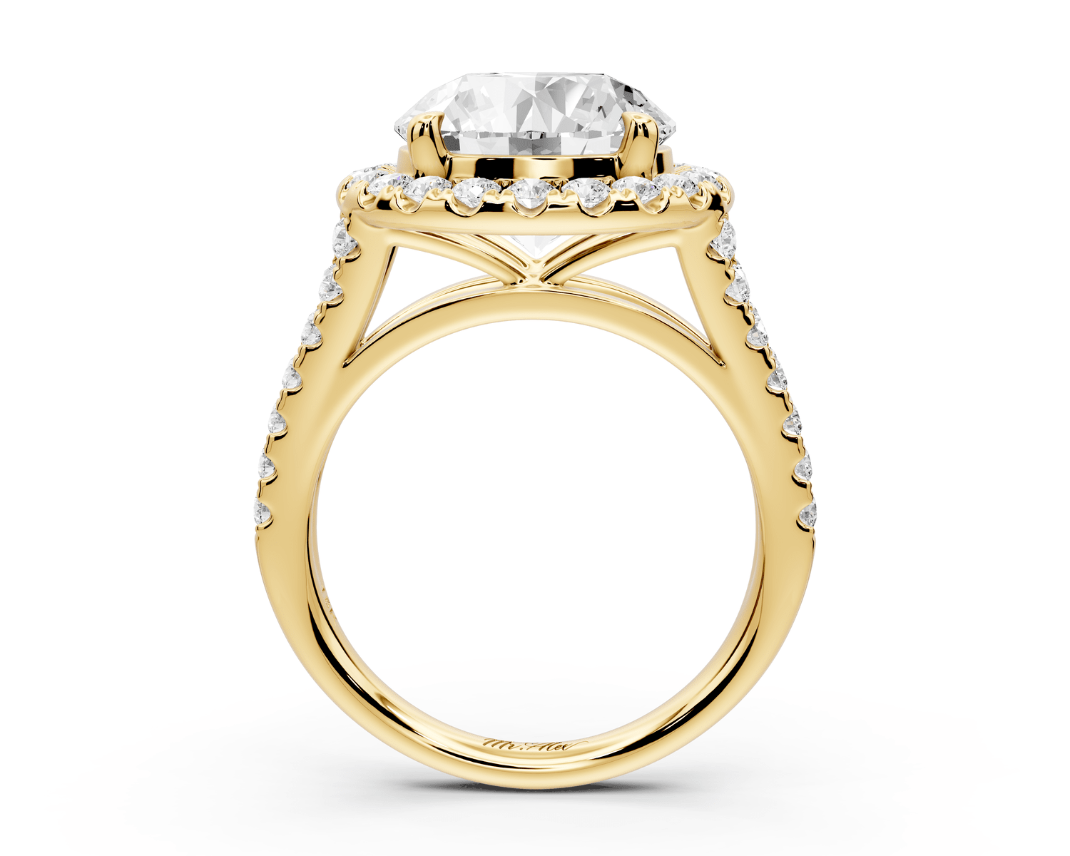 Gabrielle - 4ct 18k yellow gold round Diamond Graduated Halo Pavé Split Shank Engagement Ring - Mr. Alex Jewelry