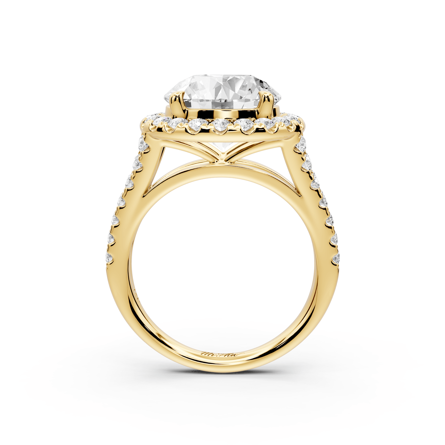 Gabrielle - 4ct 18k yellow gold round Diamond Graduated Halo Pavé Split Shank Engagement Ring - Mr. Alex Jewelry