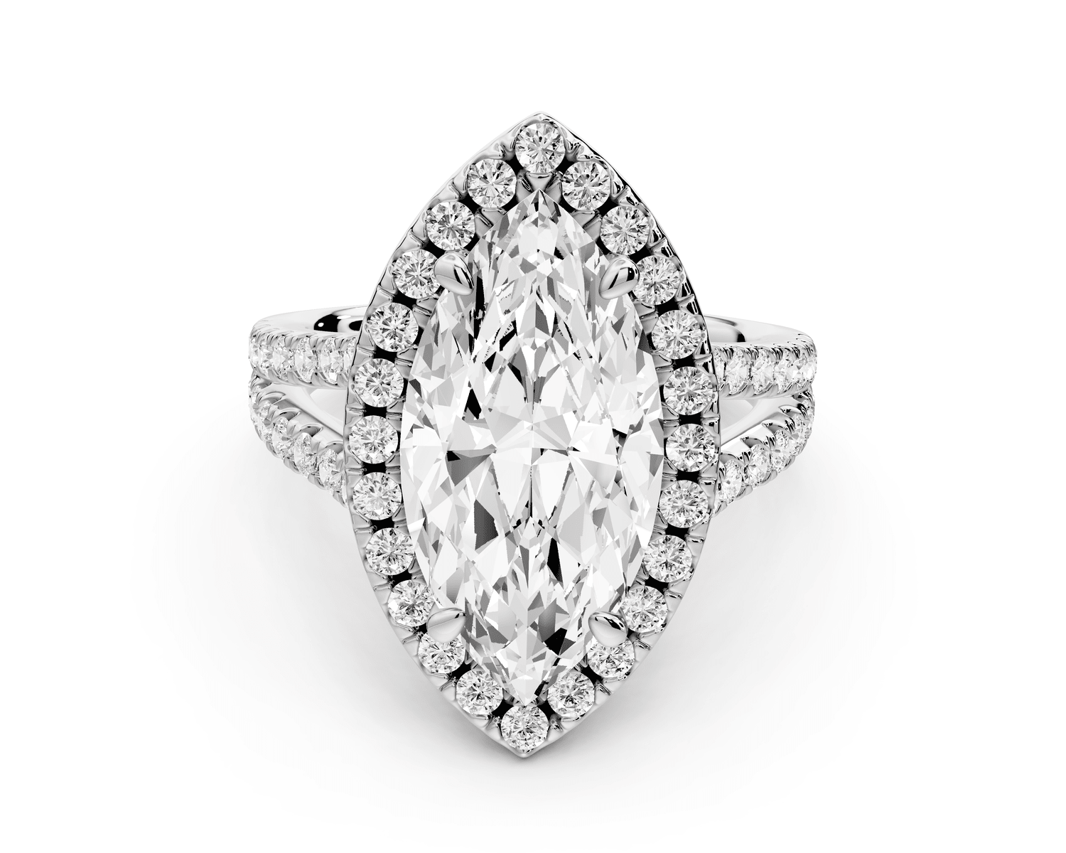 Gabrielle - 4ct platinum marquise Diamond Graduated Halo Pavé Split Shank Engagement Ring - Mr. Alex Jewelry