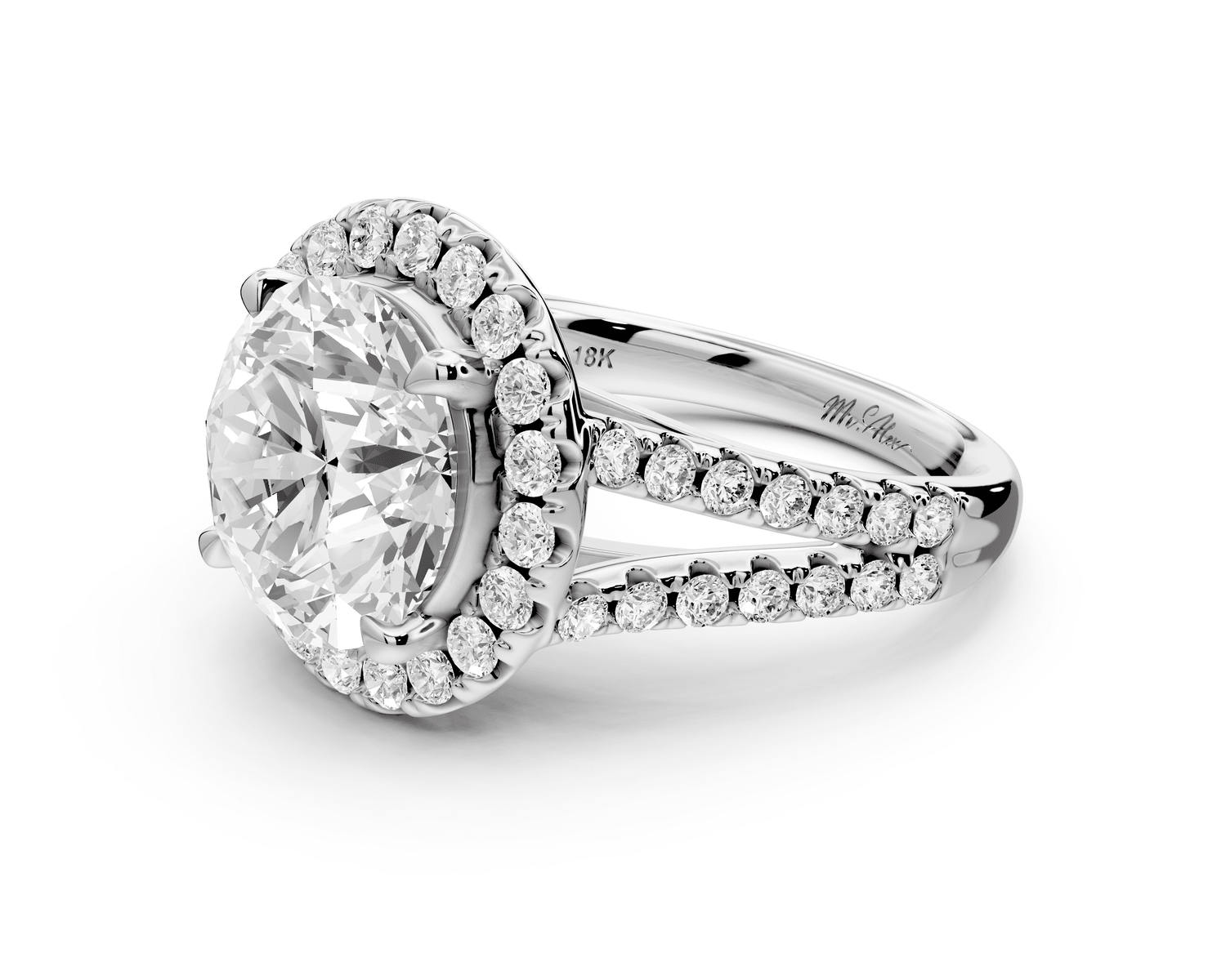 Gabrielle - 4ct platinum round Diamond Graduated Halo Pavé Split Shank Engagement Ring - Mr. Alex Jewelry