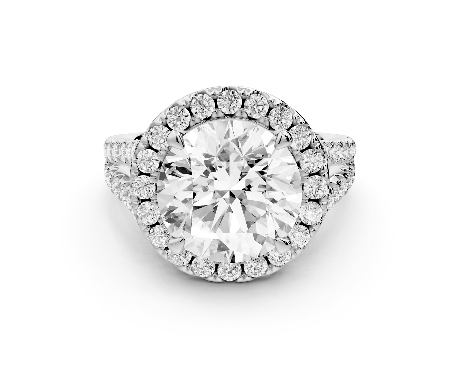 Gabrielle - 4ct platinum round Diamond Graduated Halo Pavé Split Shank Engagement Ring - Mr. Alex Jewelry