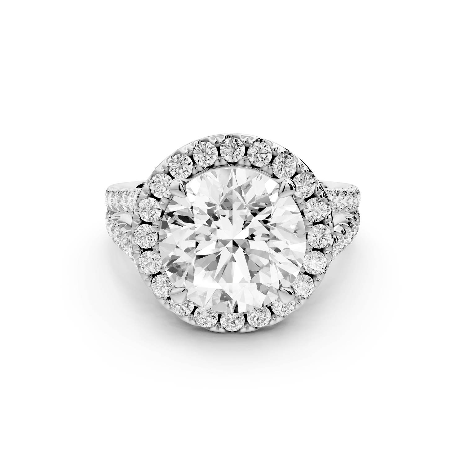 Gabrielle - 4ct platinum round Diamond Graduated Halo Pavé Split Shank Engagement Ring - Mr. Alex Jewelry
