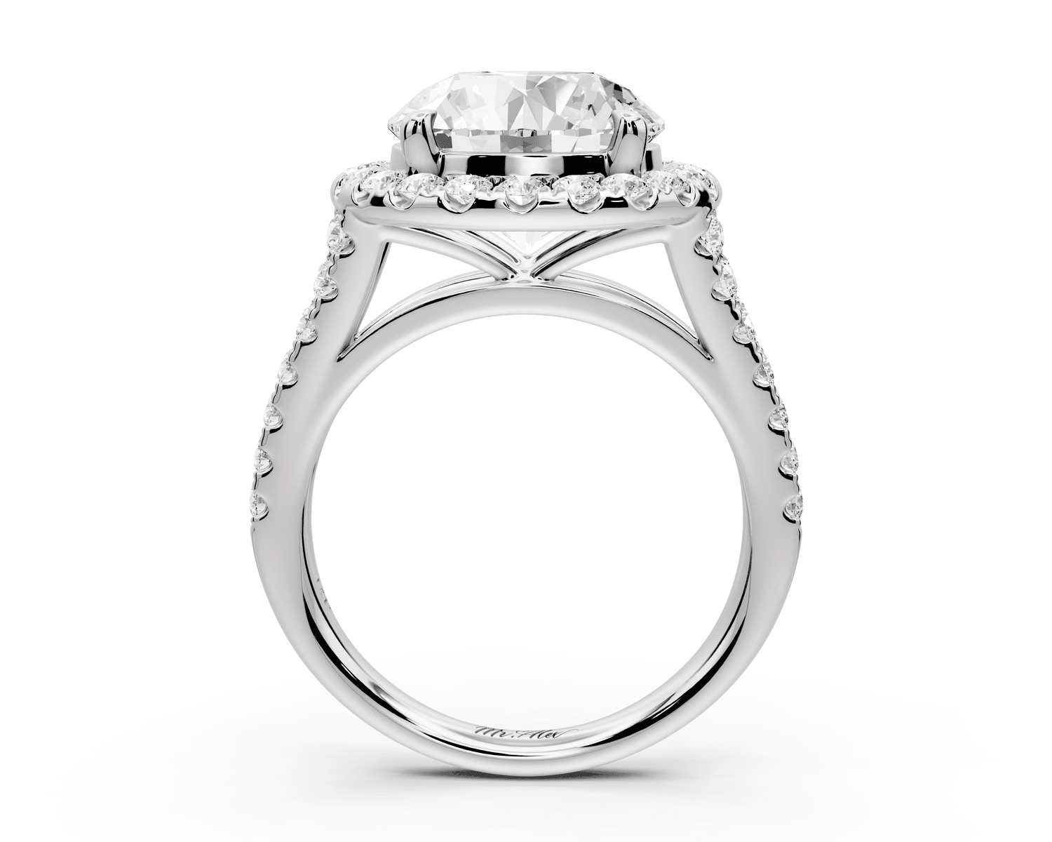 Gabrielle - 4ct platinum round Diamond Graduated Halo Pavé Split Shank Engagement Ring - Mr. Alex Jewelry