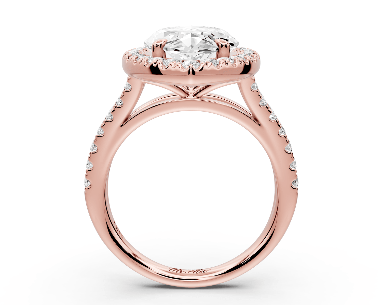 Gabrielle - 5ct 14k rose gold marquise Diamond Graduated Halo Pavé Split Shank Engagement Ring - Mr. Alex Jewelry