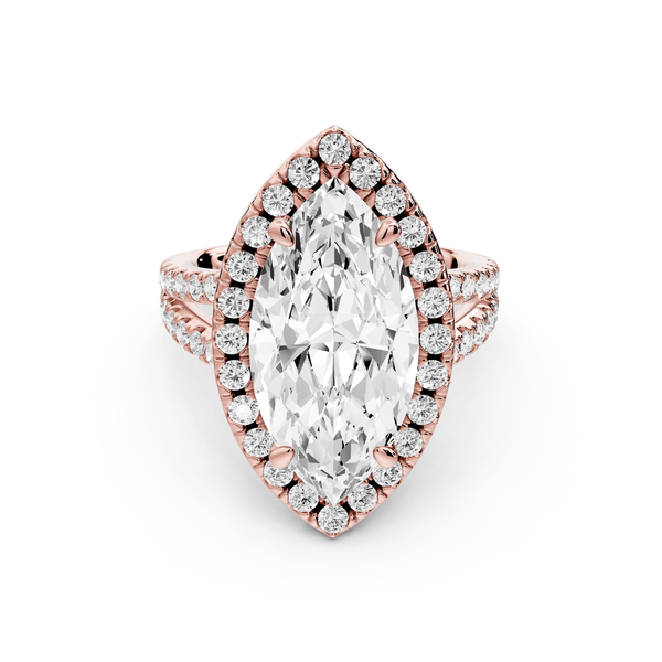 Gabrielle - 5ct 14k rose gold marquise Diamond Graduated Halo Pavé Split Shank Engagement Ring - Mr. Alex Jewelry