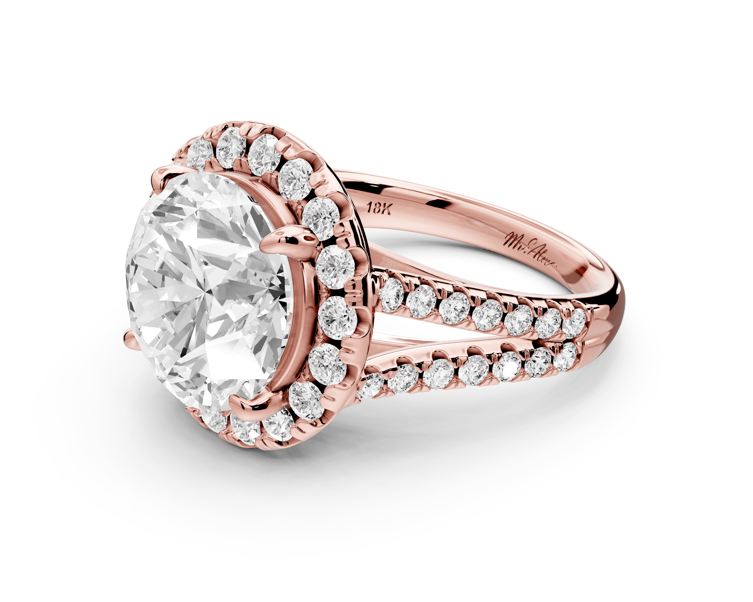 Gabrielle - 5ct 14k rose gold round Diamond Graduated Halo Pavé Split Shank Engagement Ring - Mr. Alex Jewelry