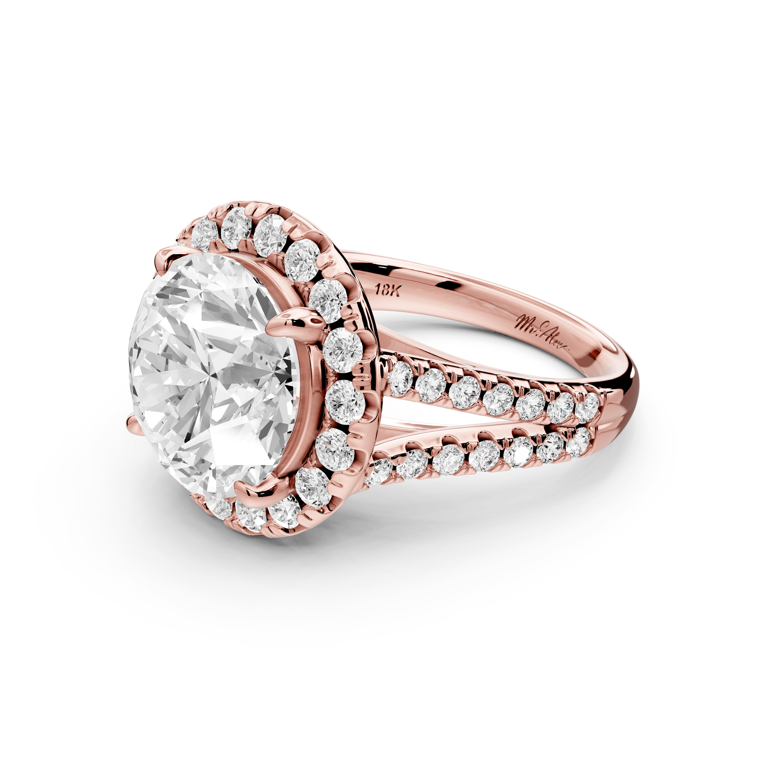 Gabrielle - 5ct 14k rose gold round Diamond Graduated Halo Pavé Split Shank Engagement Ring - Mr. Alex Jewelry