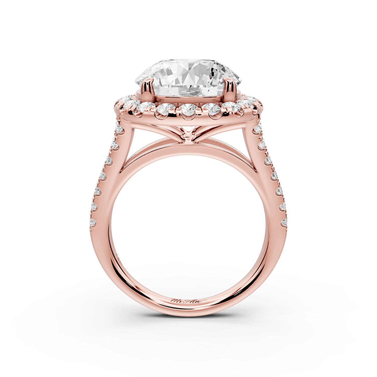 Gabrielle - 5ct 14k rose gold round Diamond Graduated Halo Pavé Split Shank Engagement Ring - Mr. Alex Jewelry