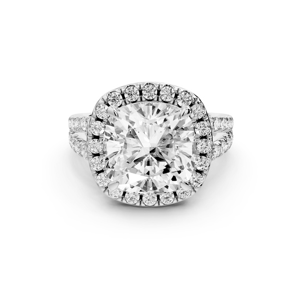Gabrielle - 5ct 14k white gold cushion Diamond Graduated Halo Pavé Split Shank Engagement Ring - Mr. Alex Jewelry