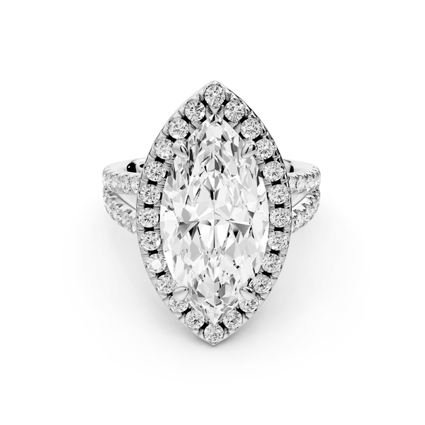 Gabrielle - 5ct 14k white gold marquise Diamond Graduated Halo Pavé Split Shank Engagement Ring - Mr. Alex Jewelry