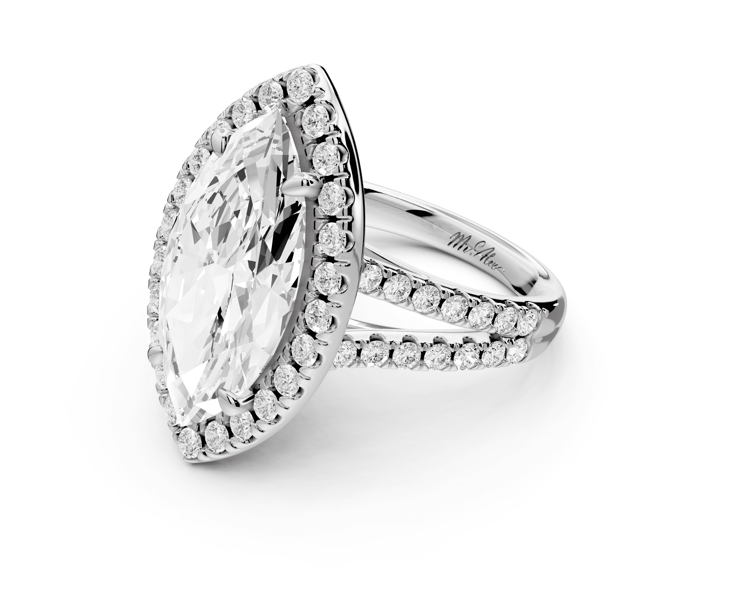 Gabrielle - 5ct 14k white gold marquise Diamond Graduated Halo Pavé Split Shank Engagement Ring - Mr. Alex Jewelry