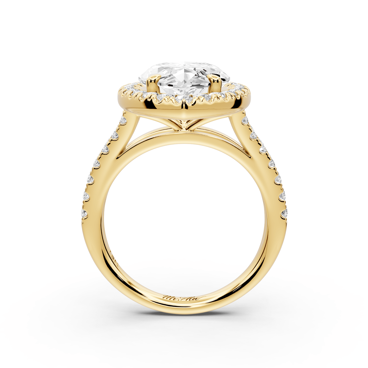 Gabrielle - 5ct 14k yellow gold marquise Diamond Graduated Halo Pavé Split Shank Engagement Ring - Mr. Alex Jewelry