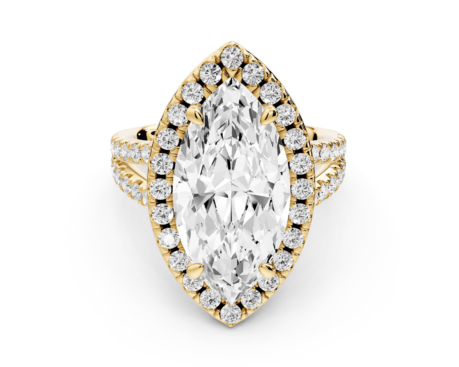 Gabrielle - 5ct 14k yellow gold marquise Diamond Graduated Halo Pavé Split Shank Engagement Ring - Mr. Alex Jewelry