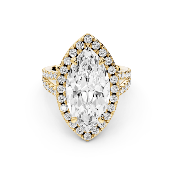 Gabrielle - 5ct 14k yellow gold marquise Diamond Graduated Halo Pavé Split Shank Engagement Ring - Mr. Alex Jewelry