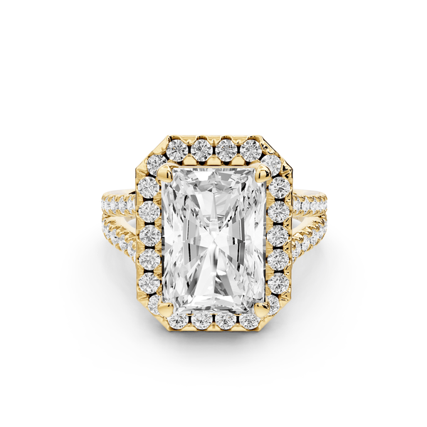 Gabrielle - 5ct 14k yellow gold radiant Diamond Graduated Halo Pavé Split Shank Engagement Ring - Mr. Alex Jewelry