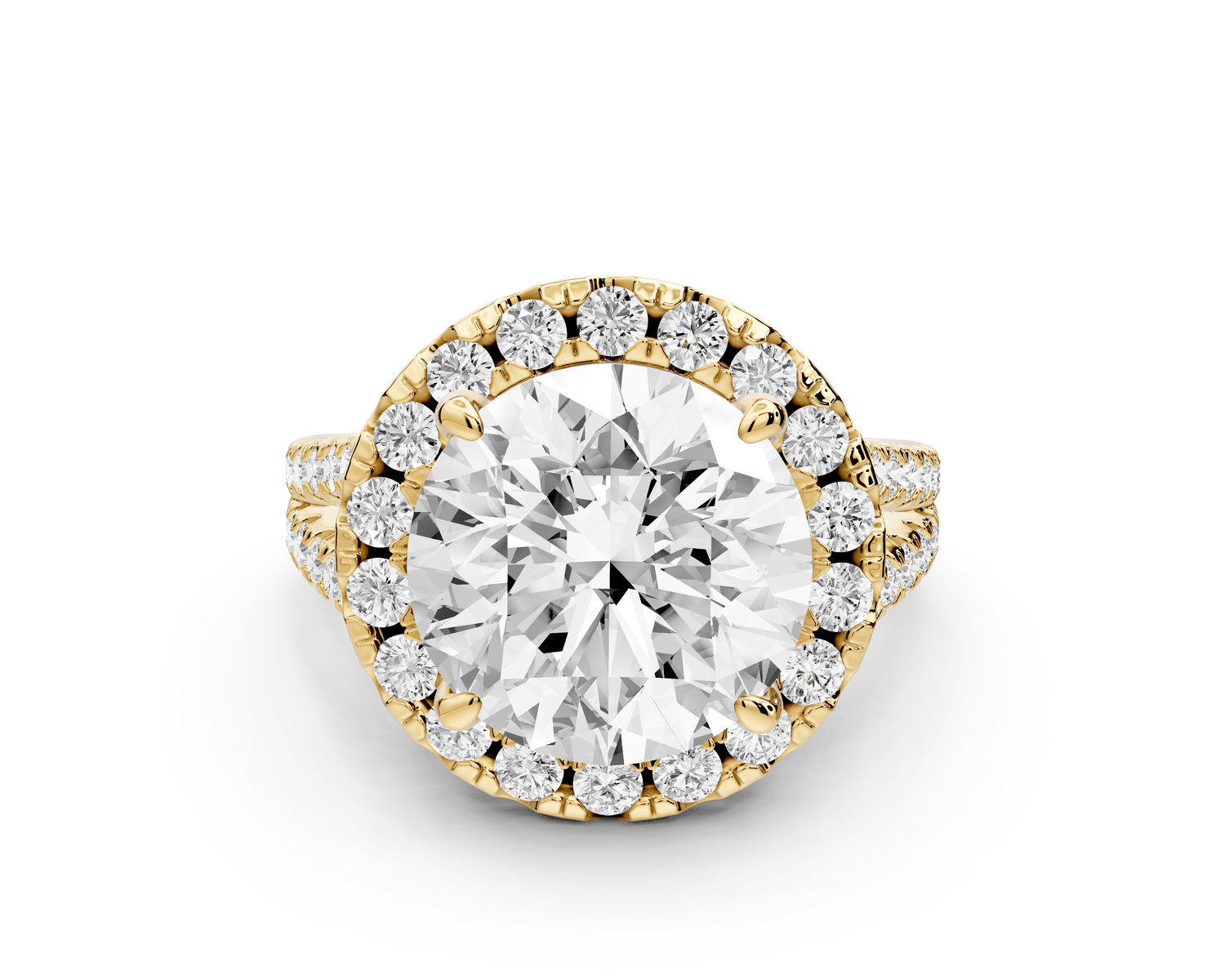 Gabrielle - 5ct 14k yellow gold round Diamond Graduated Halo Pavé Split Shank Engagement Ring - Mr. Alex Jewelry