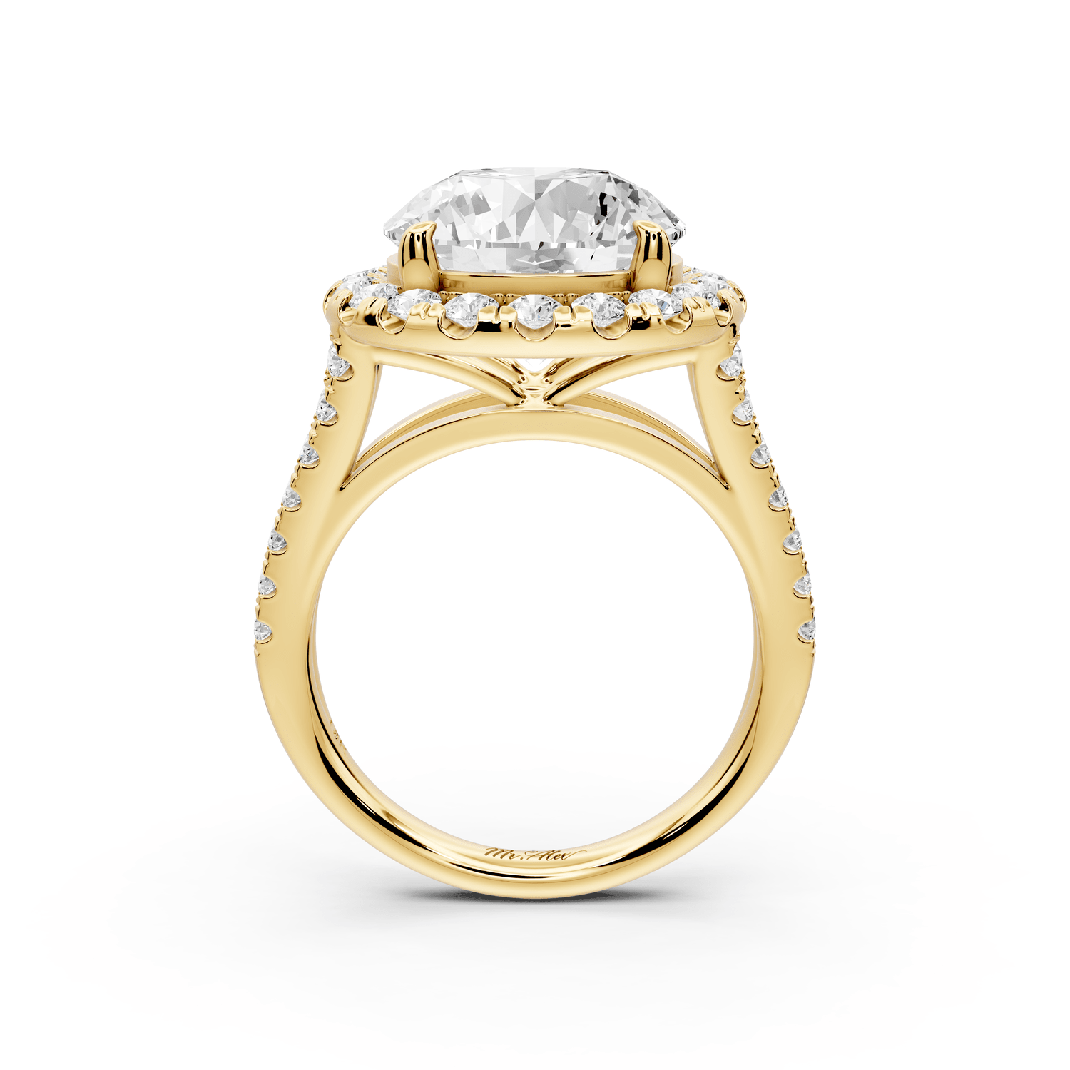 Gabrielle - 5ct 14k yellow gold round Diamond Graduated Halo Pavé Split Shank Engagement Ring - Mr. Alex Jewelry