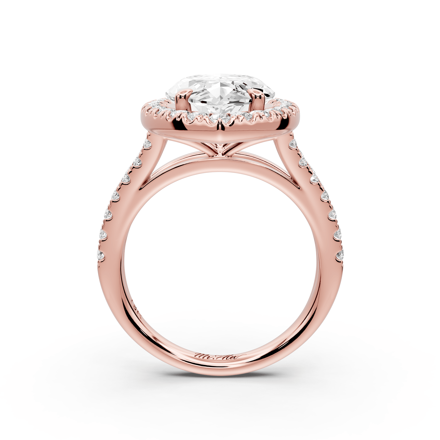 Gabrielle - 5ct 18k rose gold marquise Diamond Graduated Halo Pavé Split Shank Engagement Ring - Mr. Alex Jewelry