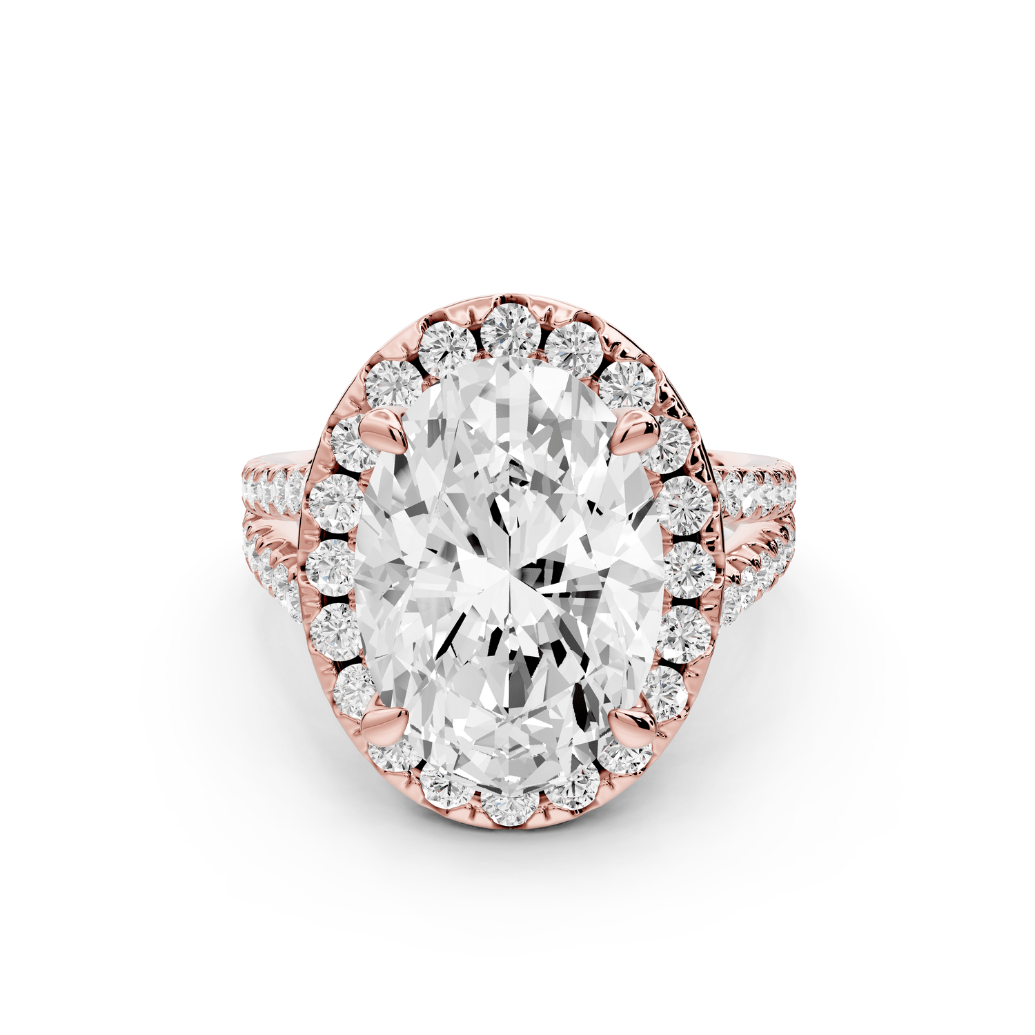 Gabrielle - 5ct 18k rose gold oval Diamond Graduated Halo Pavé Split Shank Engagement Ring - Mr. Alex Jewelry