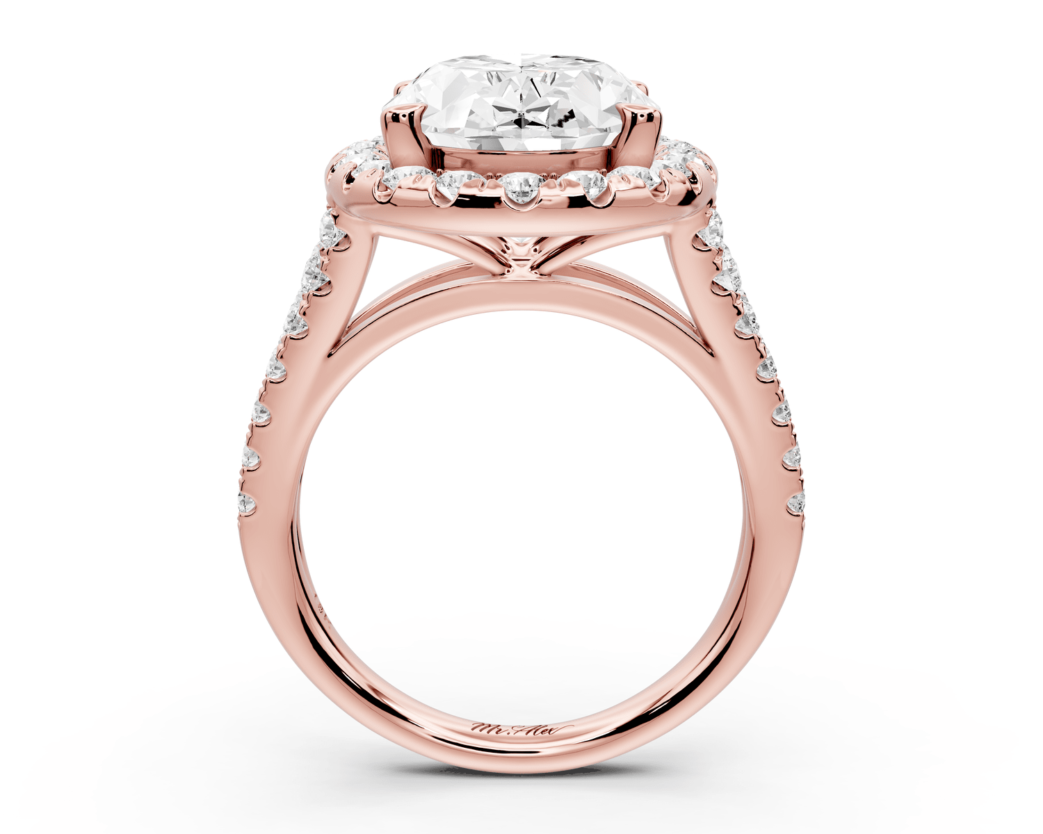 Gabrielle - 5ct 18k rose gold oval Diamond Graduated Halo Pavé Split Shank Engagement Ring - Mr. Alex Jewelry
