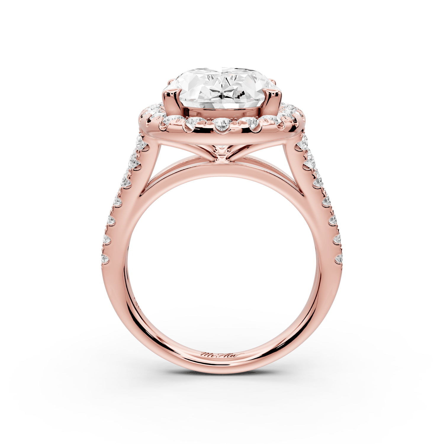Gabrielle - 5ct 18k rose gold oval Diamond Graduated Halo Pavé Split Shank Engagement Ring - Mr. Alex Jewelry