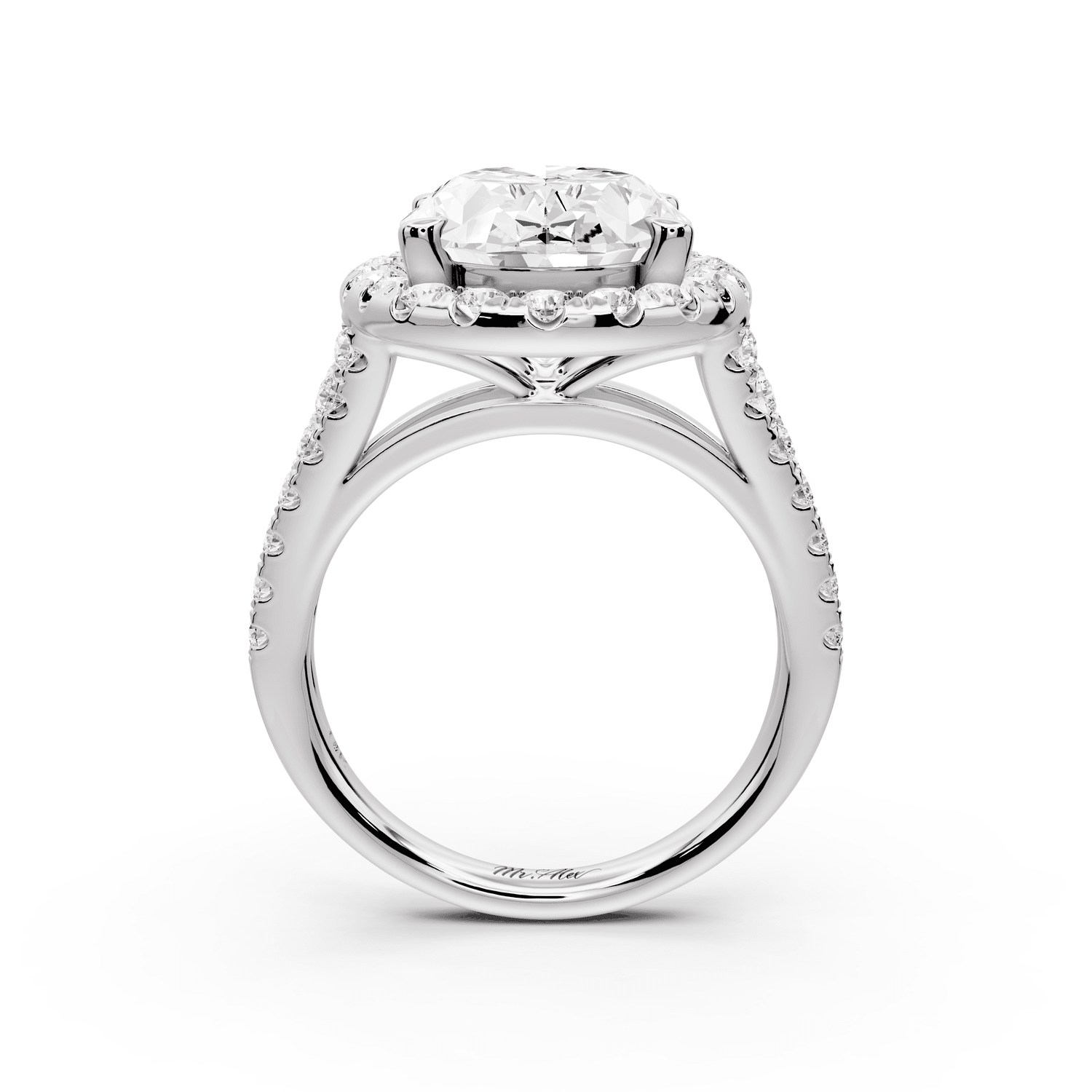 Gabrielle - 5ct 18k white gold oval Diamond Graduated Halo Pavé Split Shank Engagement Ring - Mr. Alex Jewelry