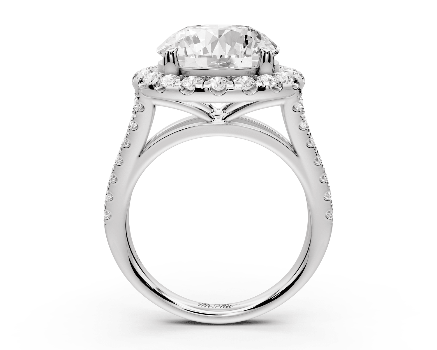 Gabrielle - 5ct 18k white gold round Diamond Graduated Halo Pavé Split Shank Engagement Ring - Mr. Alex Jewelry