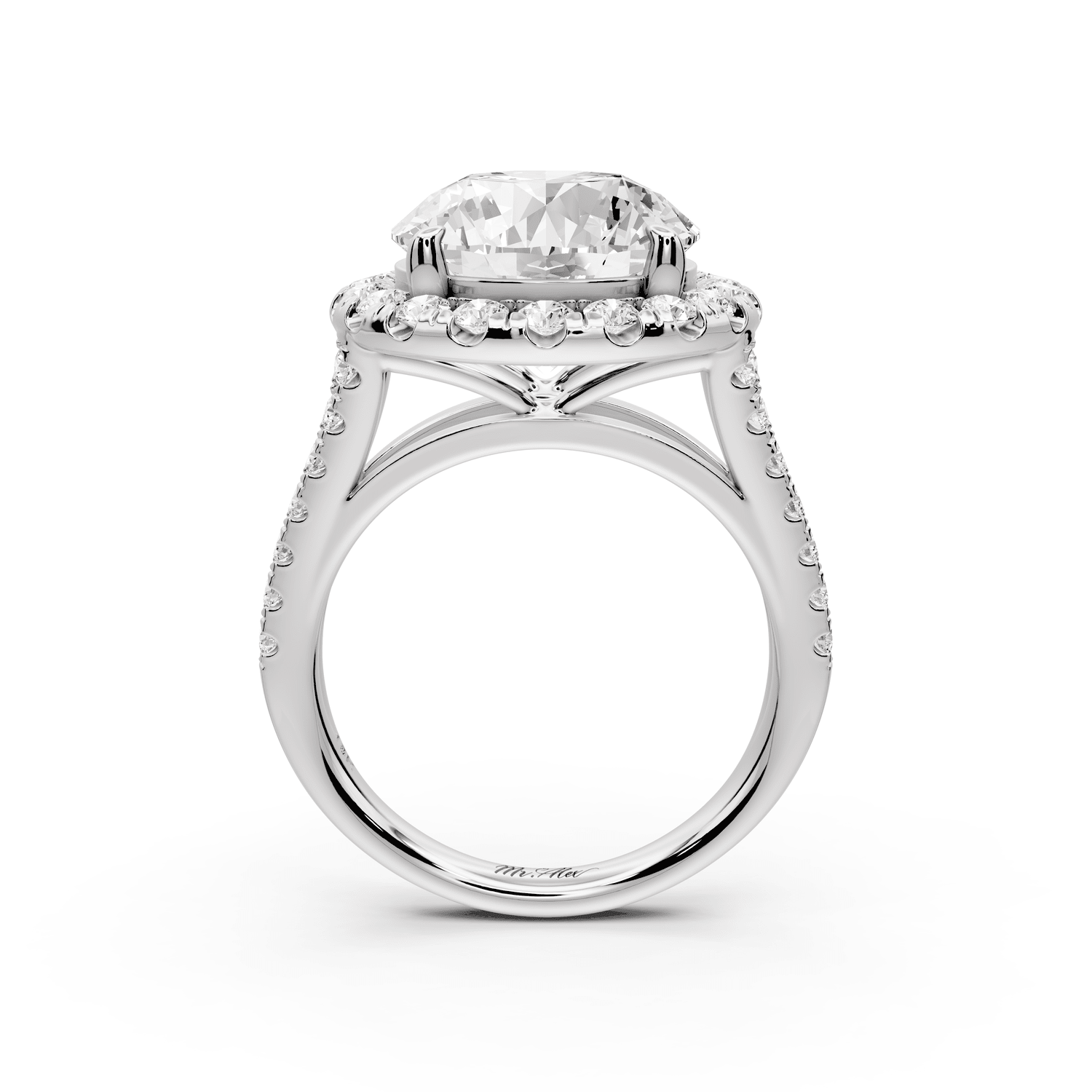 Gabrielle - 5ct 18k white gold round Diamond Graduated Halo Pavé Split Shank Engagement Ring - Mr. Alex Jewelry