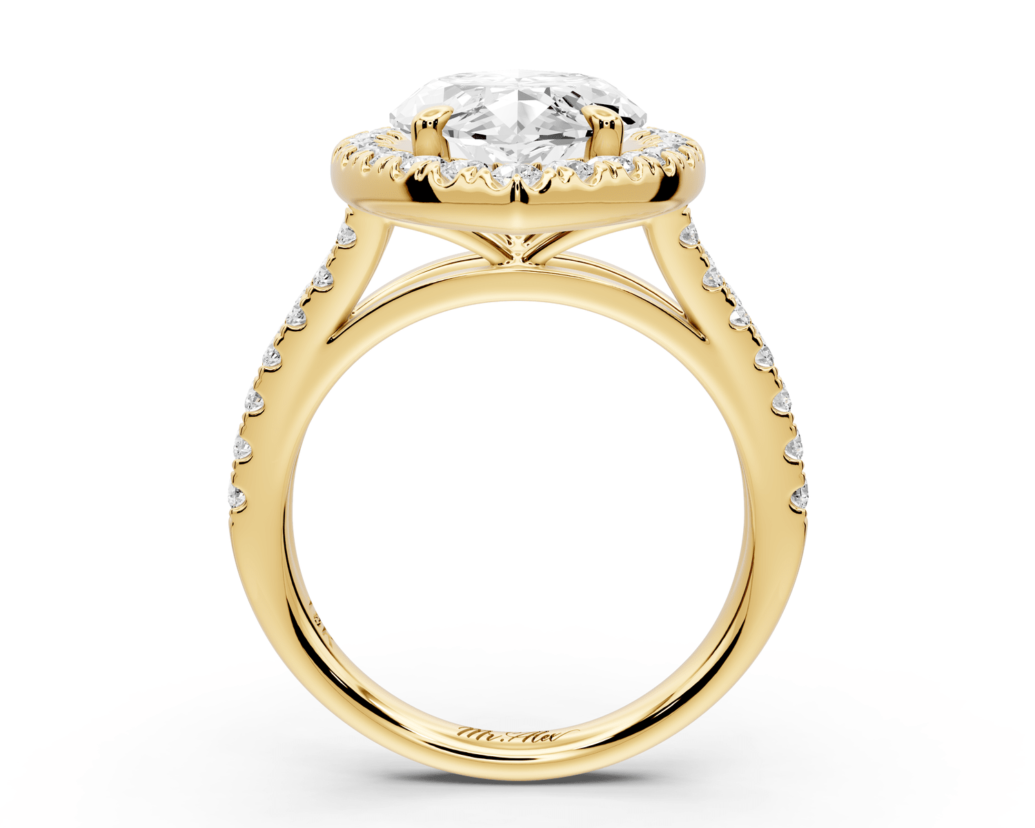 Gabrielle - 5ct 18k yellow gold marquise Diamond Graduated Halo Pavé Split Shank Engagement Ring - Mr. Alex Jewelry