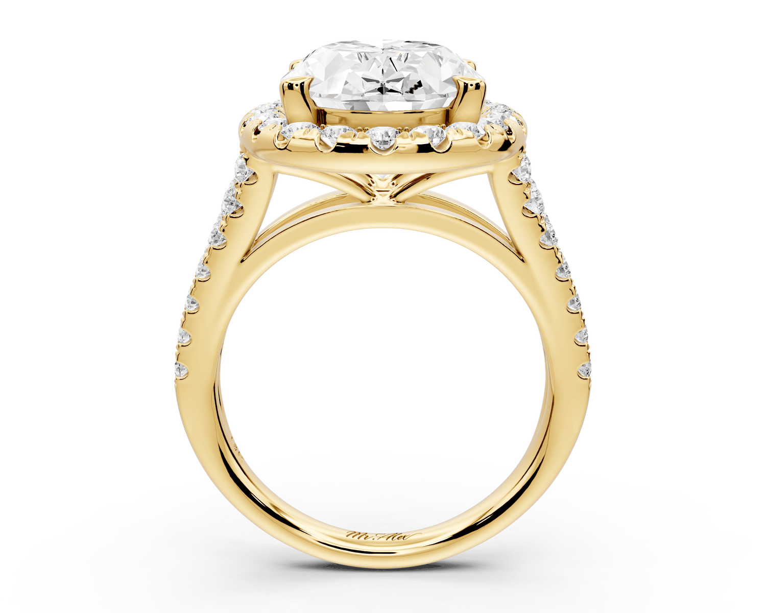 Gabrielle - 5ct 18k yellow gold oval Diamond Graduated Halo Pavé Split Shank Engagement Ring - Mr. Alex Jewelry