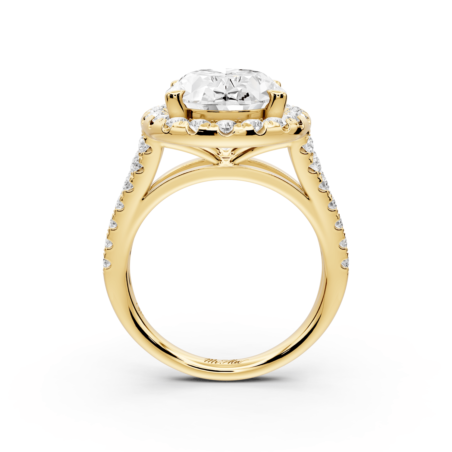 Gabrielle - 5ct 18k yellow gold oval Diamond Graduated Halo Pavé Split Shank Engagement Ring - Mr. Alex Jewelry