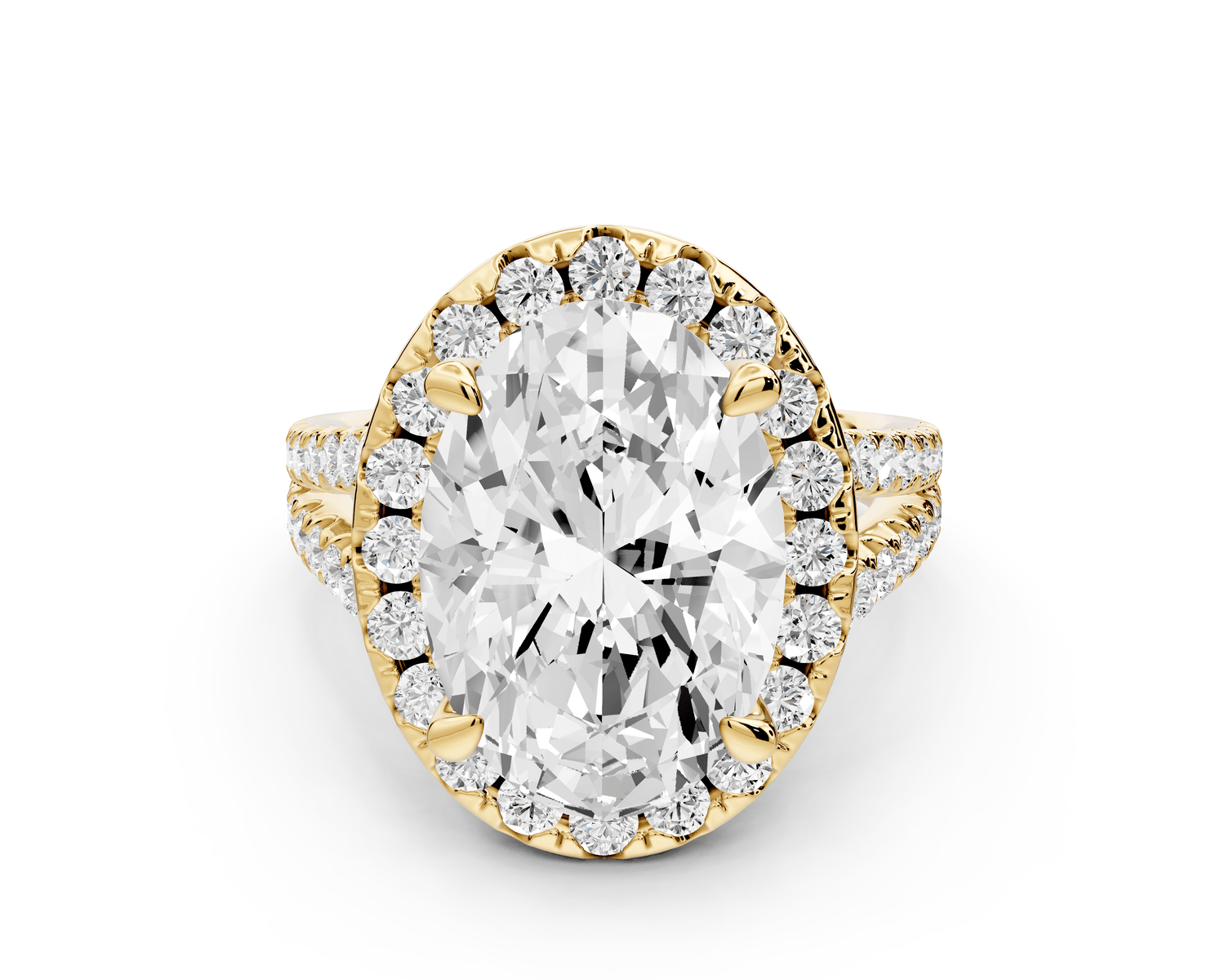 Gabrielle - 5ct 18k yellow gold oval Diamond Graduated Halo Pavé Split Shank Engagement Ring - Mr. Alex Jewelry