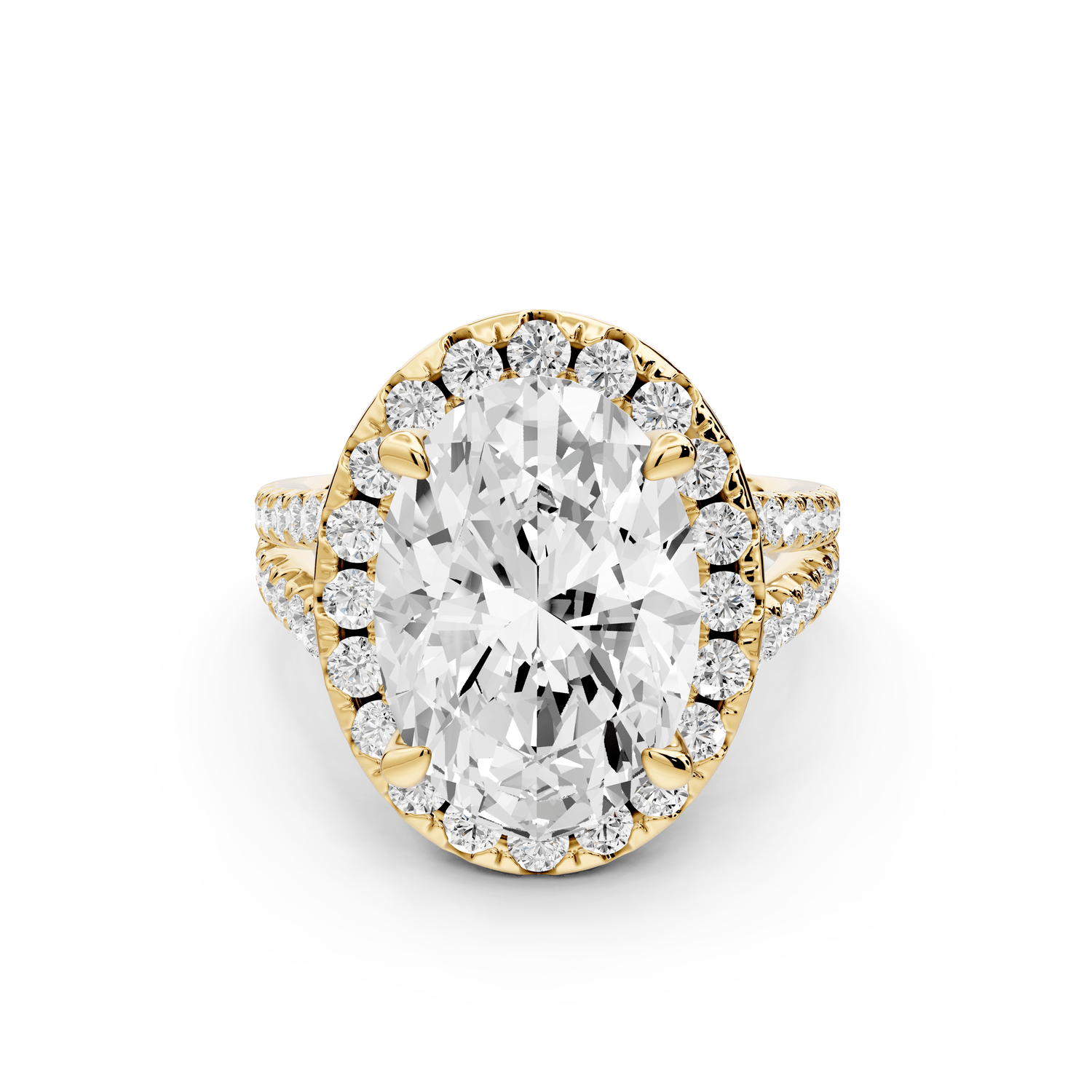 Gabrielle - 5ct 18k yellow gold oval Diamond Graduated Halo Pavé Split Shank Engagement Ring - Mr. Alex Jewelry