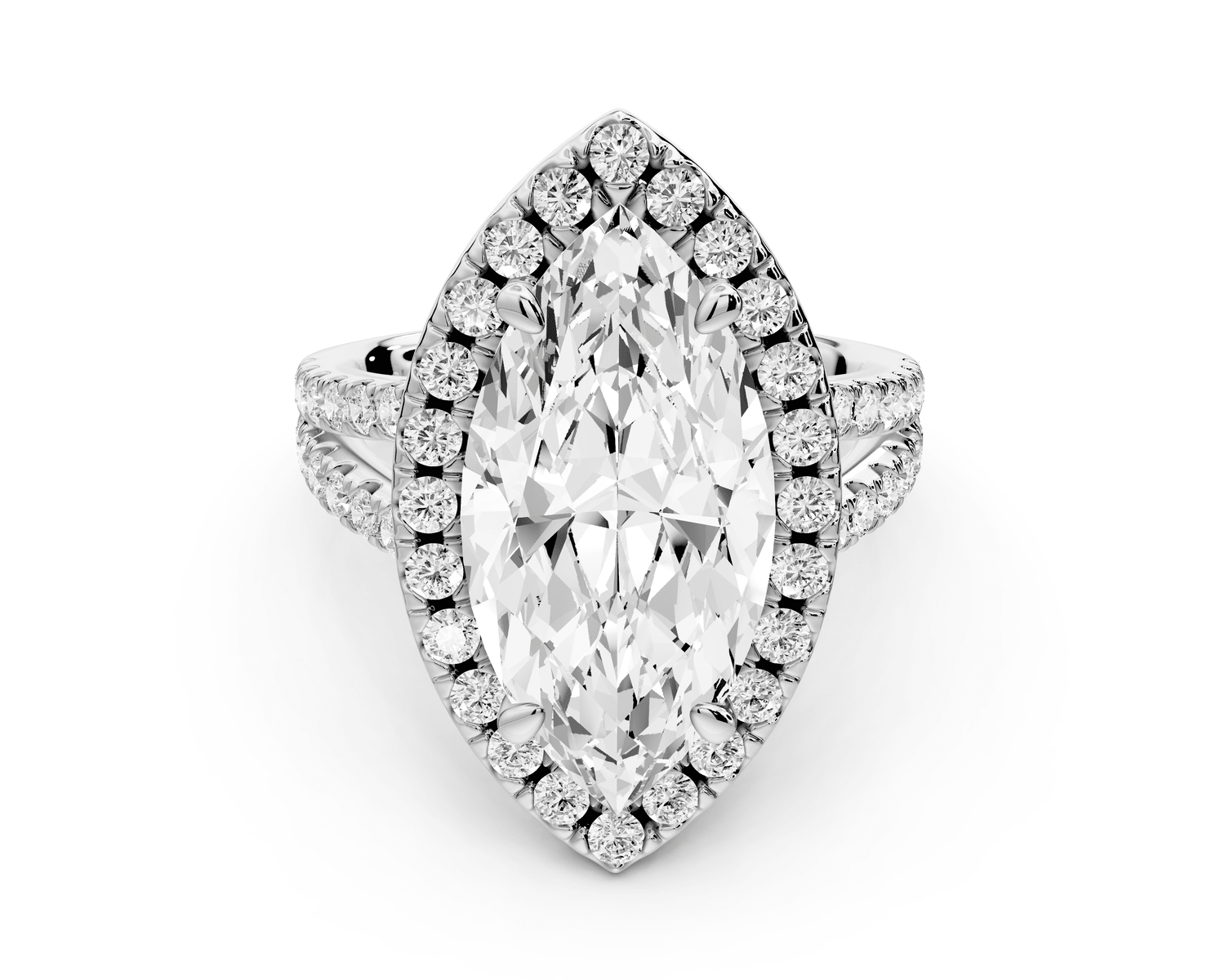 Gabrielle - 5ct platinum marquise Diamond Graduated Halo Pavé Split Shank Engagement Ring - Mr. Alex Jewelry