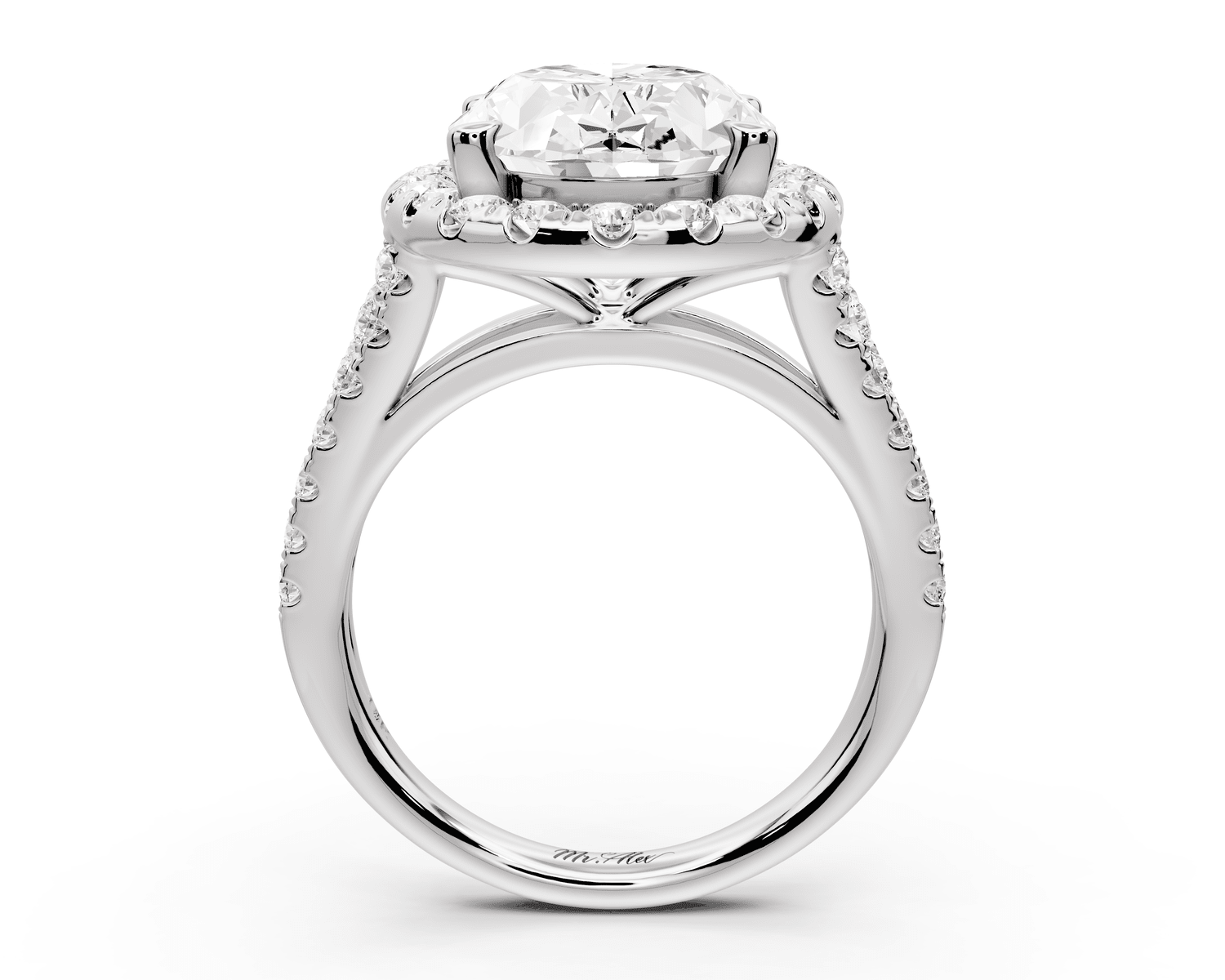 Gabrielle - 5ct platinum oval Diamond Graduated Halo Pavé Split Shank Engagement Ring - Mr. Alex Jewelry