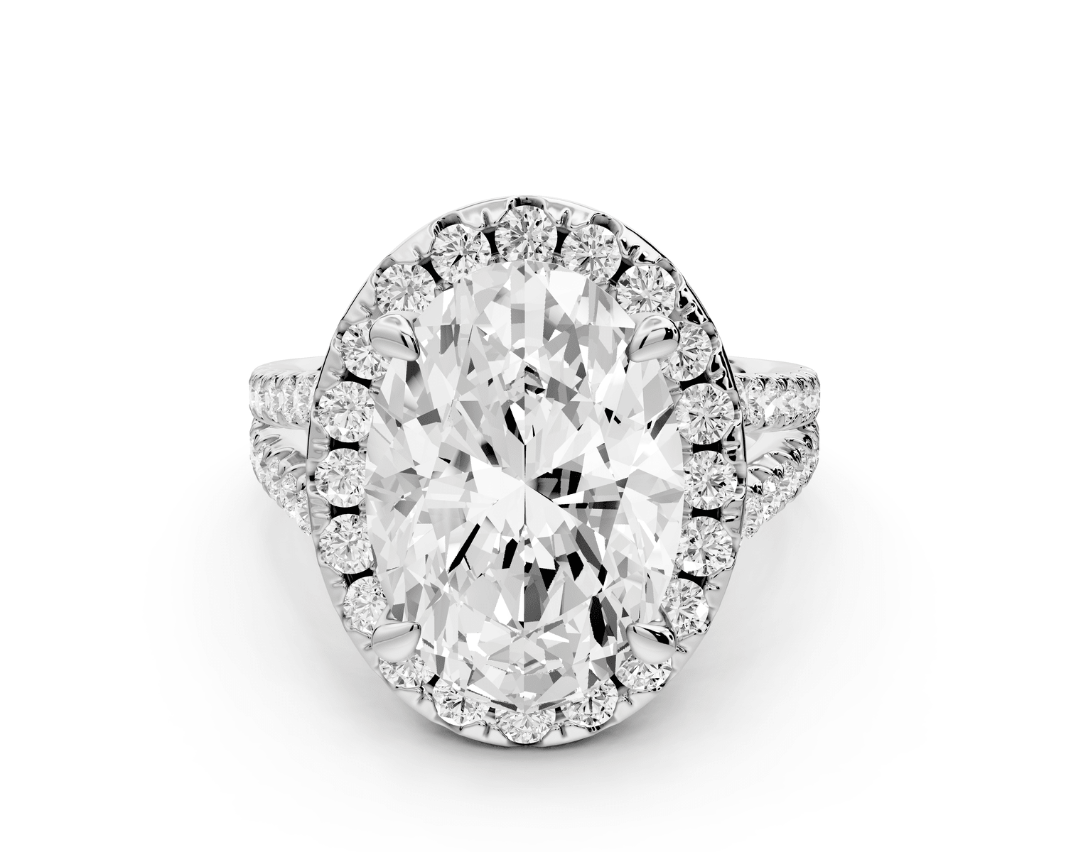 Gabrielle - 5ct platinum oval Diamond Graduated Halo Pavé Split Shank Engagement Ring - Mr. Alex Jewelry