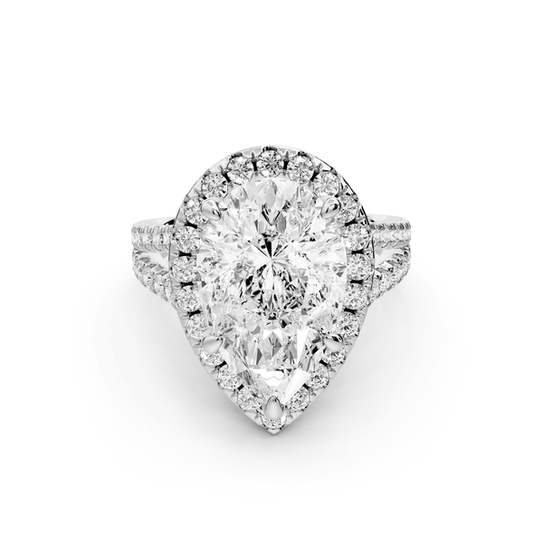 Gabrielle - 5ct platinum pear Diamond Graduated Halo Pavé Split Shank Engagement Ring - Mr. Alex Jewelry