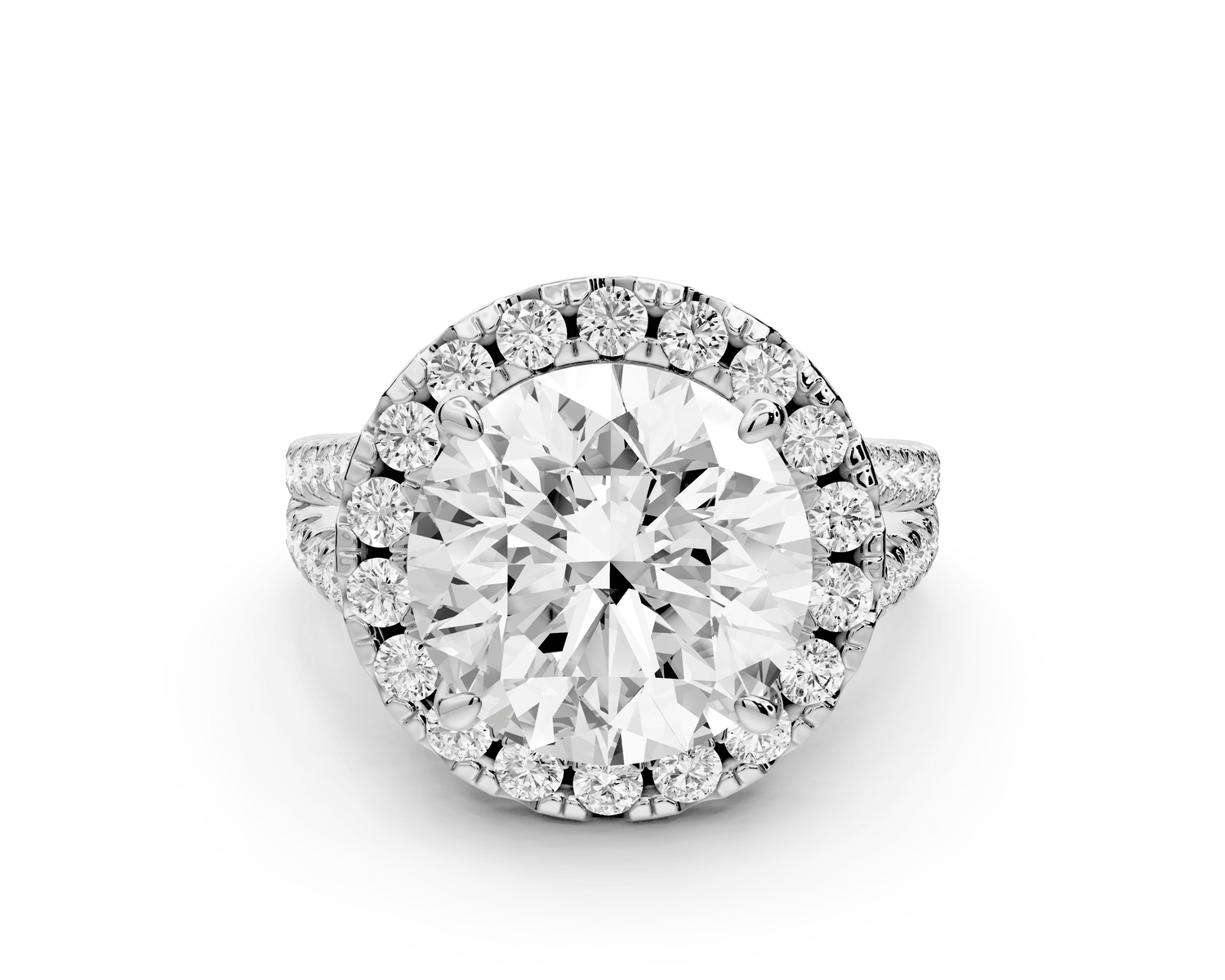 Gabrielle - 5ct platinum round Diamond Graduated Halo Pavé Split Shank Engagement Ring - Mr. Alex Jewelry