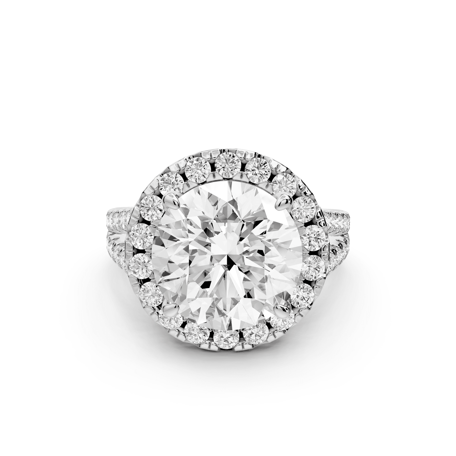 Gabrielle - 5ct platinum round Diamond Graduated Halo Pavé Split Shank Engagement Ring - Mr. Alex Jewelry