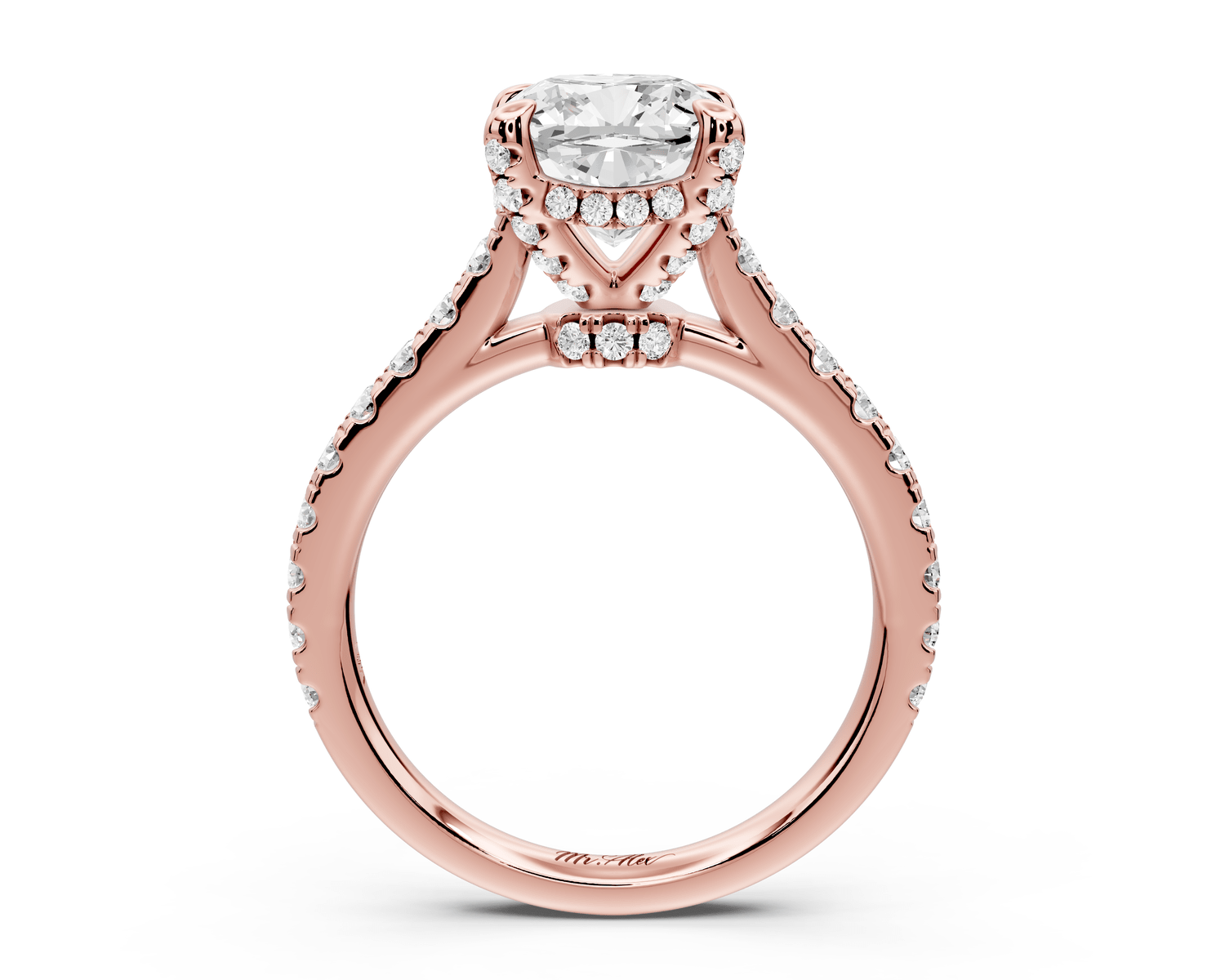 Iris - 2ct 14k rose gold Three stone cushion Halo engagement ring - Mr. Alex Jewelry