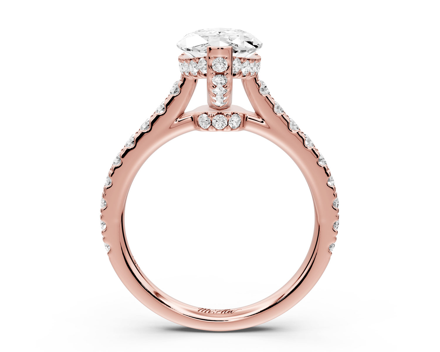 Iris - 2ct 14k rose gold Three stone marquise Halo engagement ring - Mr. Alex Jewelry