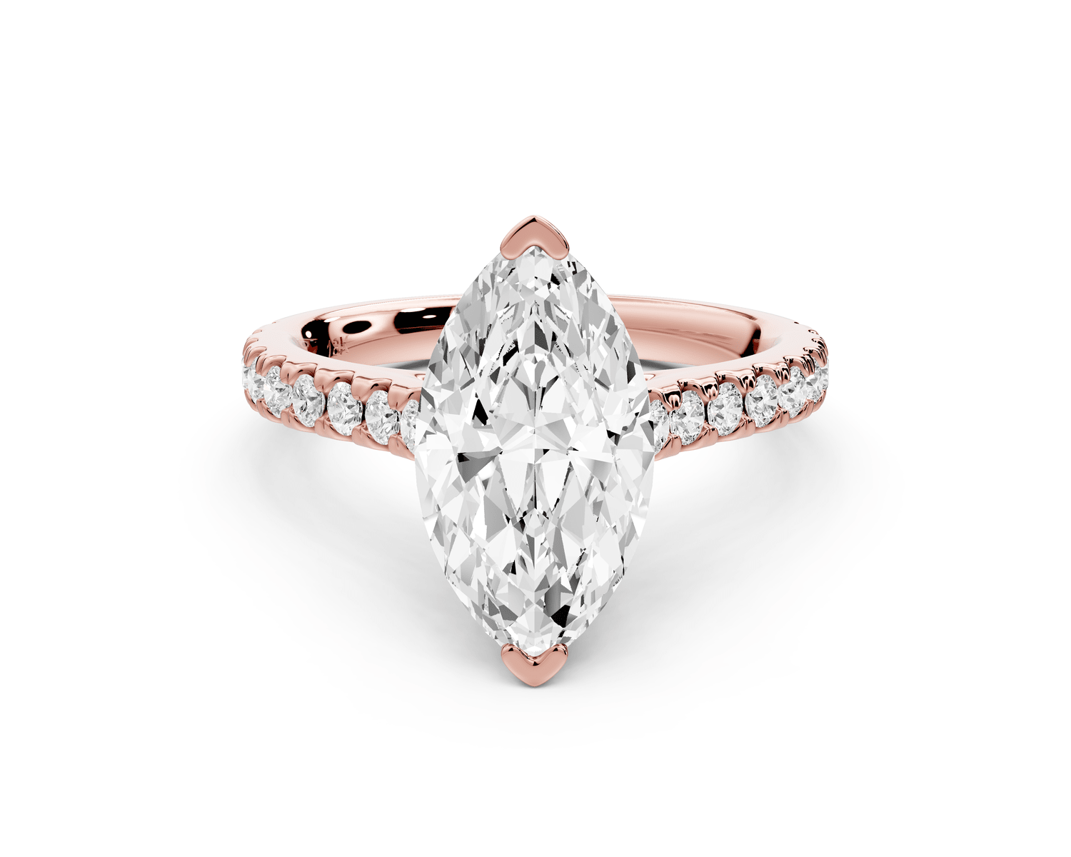 Iris - 2ct 14k rose gold Three stone marquise Halo engagement ring - Mr. Alex Jewelry